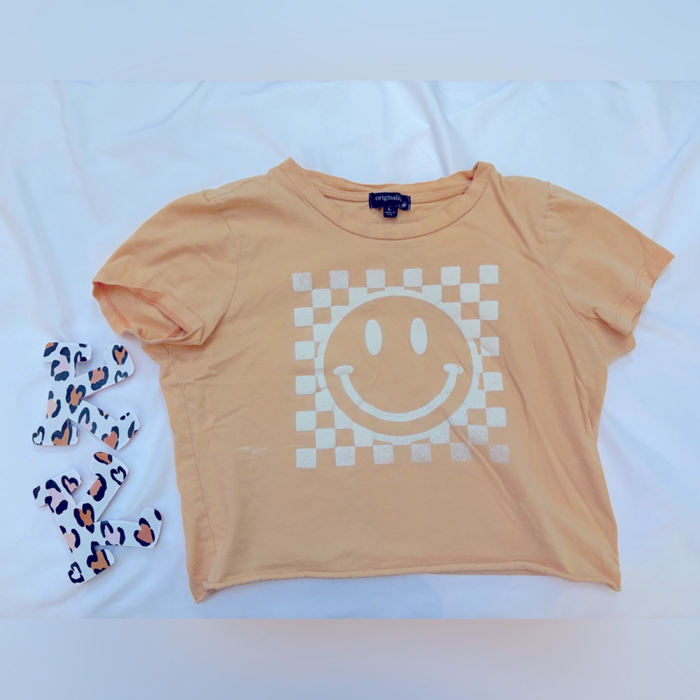 Kids Smiley Face Crop Top T-Shirt - Orange